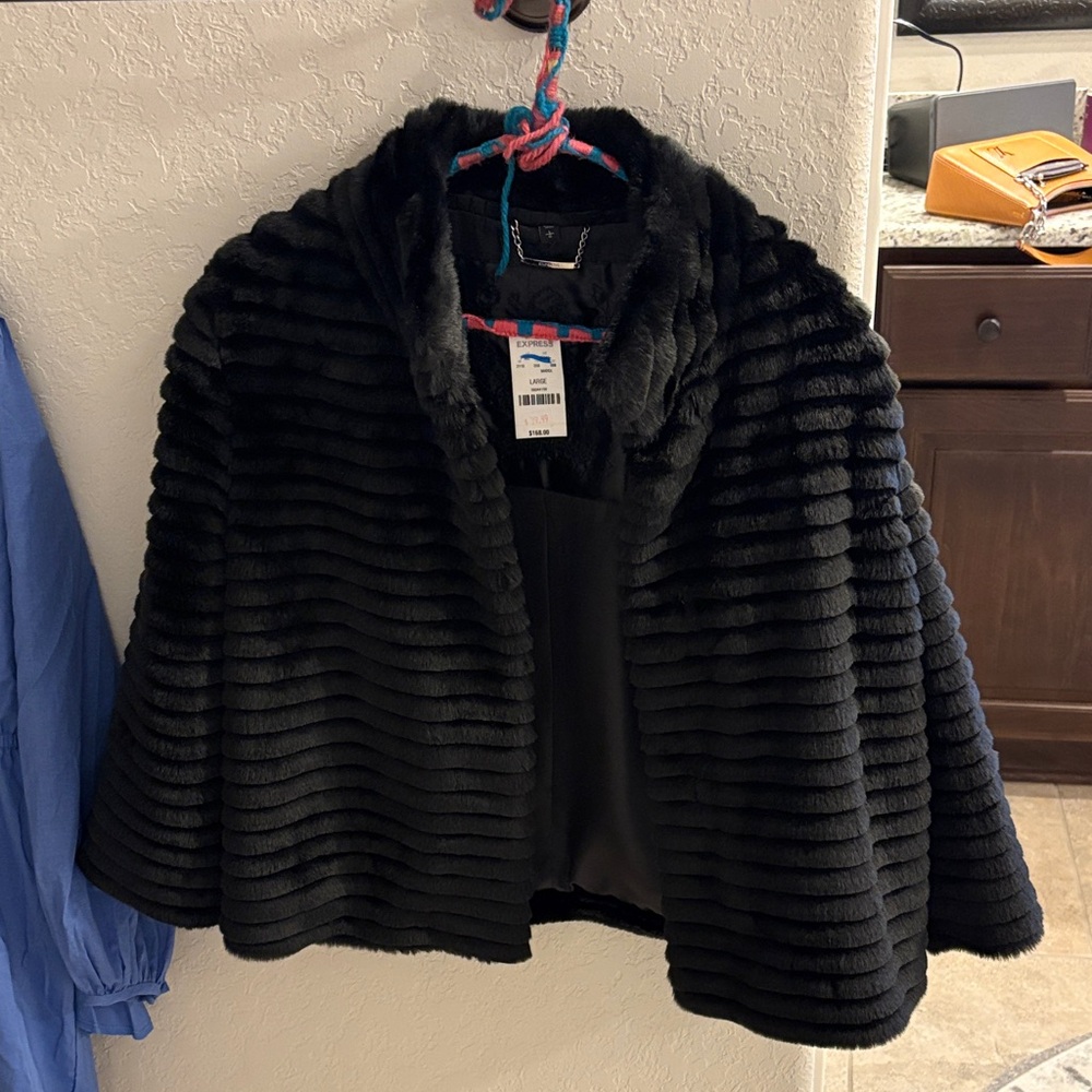 Express Luxe Black Faux Fur Jacket